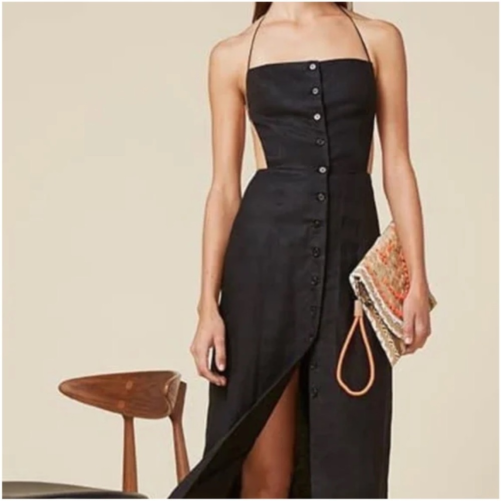 New! Reformation Manon Black Halter Button Down Dress 🖤 size 2 - Picture 6 of 9